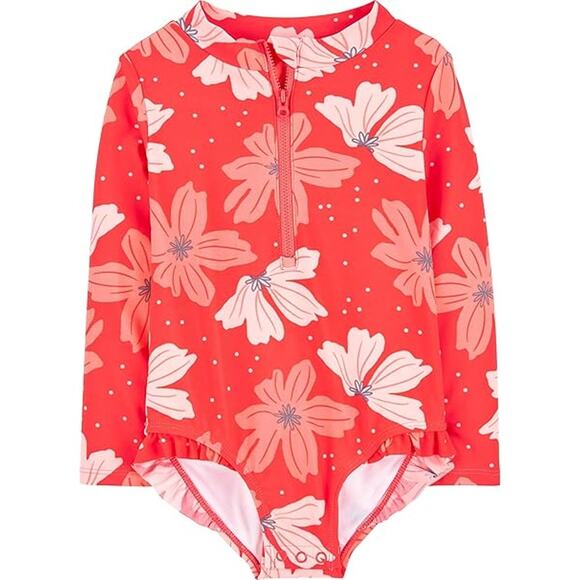 New Simple Joys by Carters Girls 4T Floral Long Sleeve Zipper One Piece Swimsuit - Picture 1 of 5